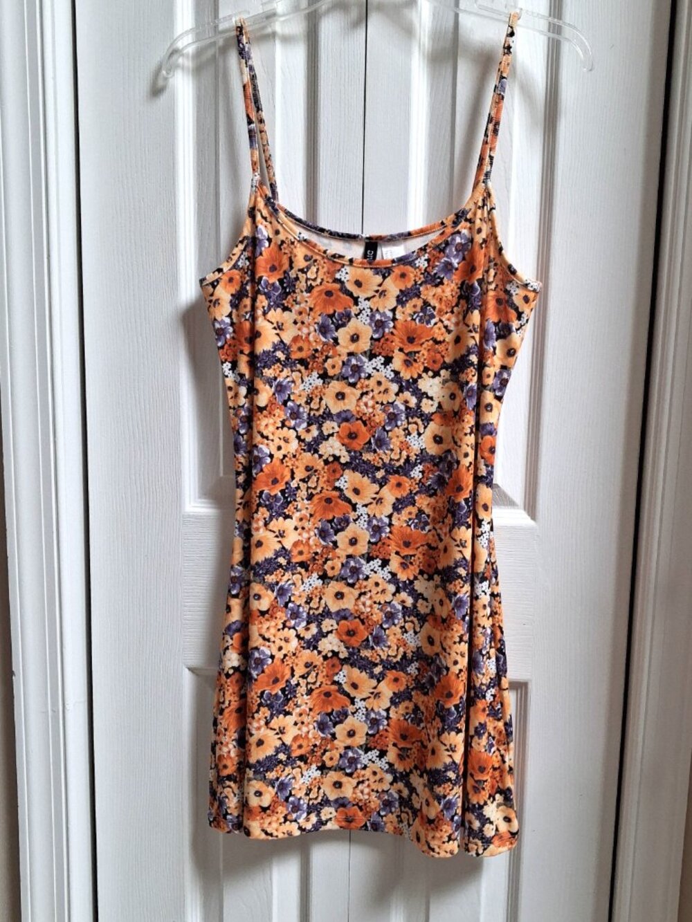 DIVIDED by H&M Orange/Purple Floral Spaghetti Strap Mini Dress sz M